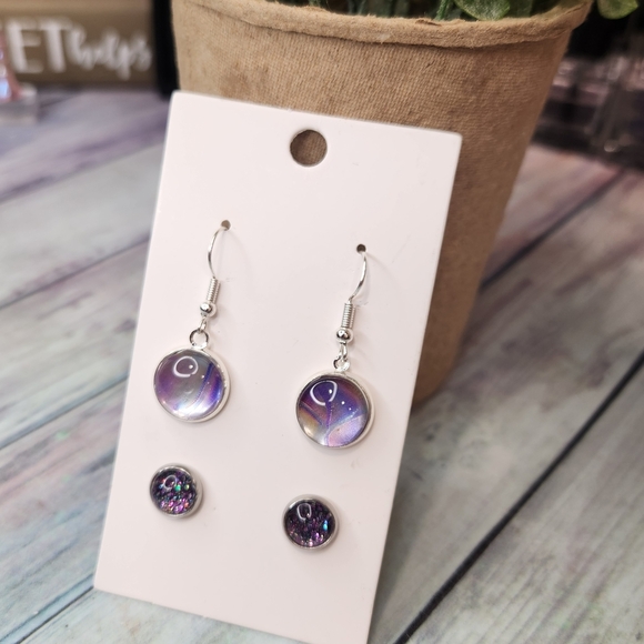 Chic Silver and Purple Earrings Set - Picture 2 of 10